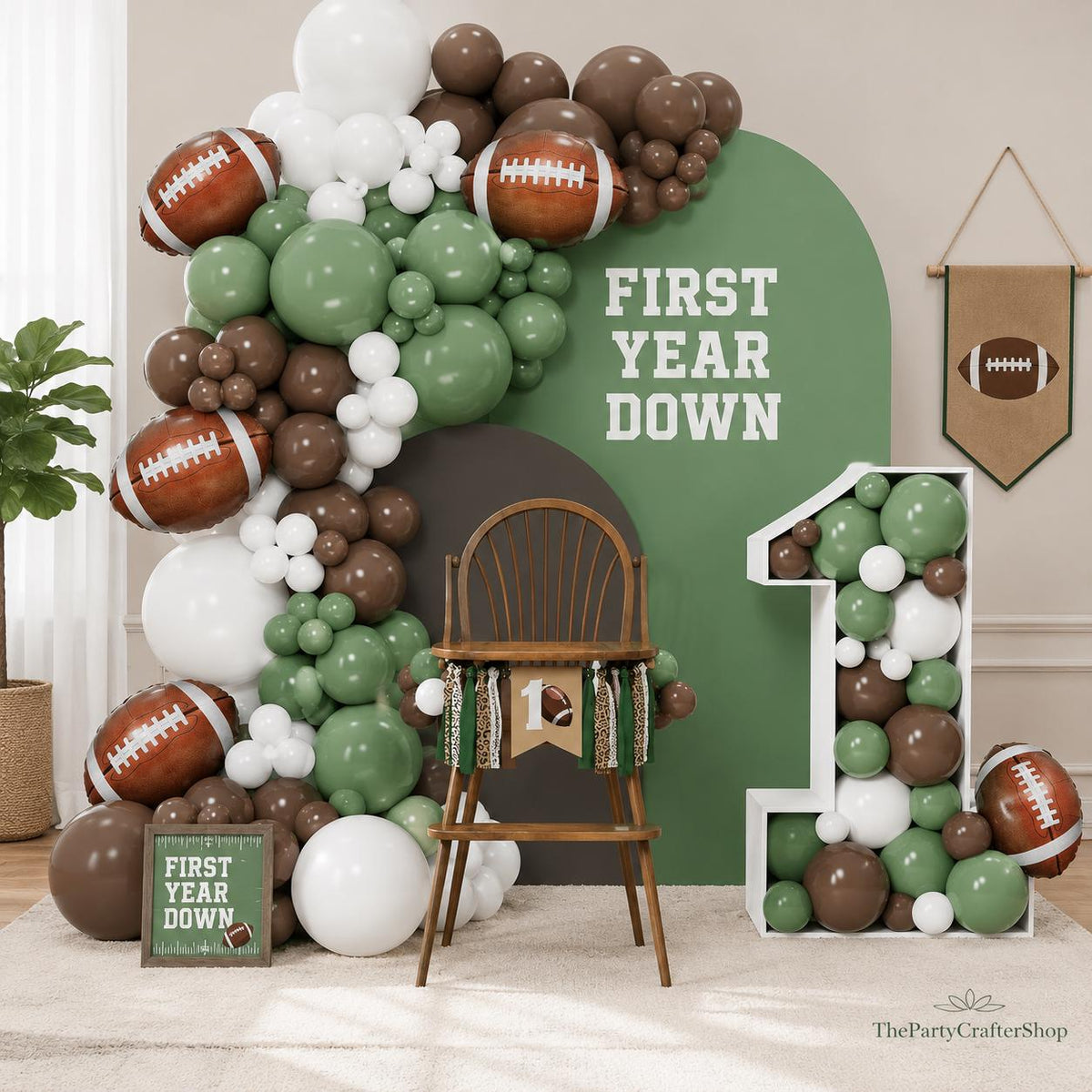 133PCS Sage Green Brown Football Balloon Arch Kit for Sports Party Décor