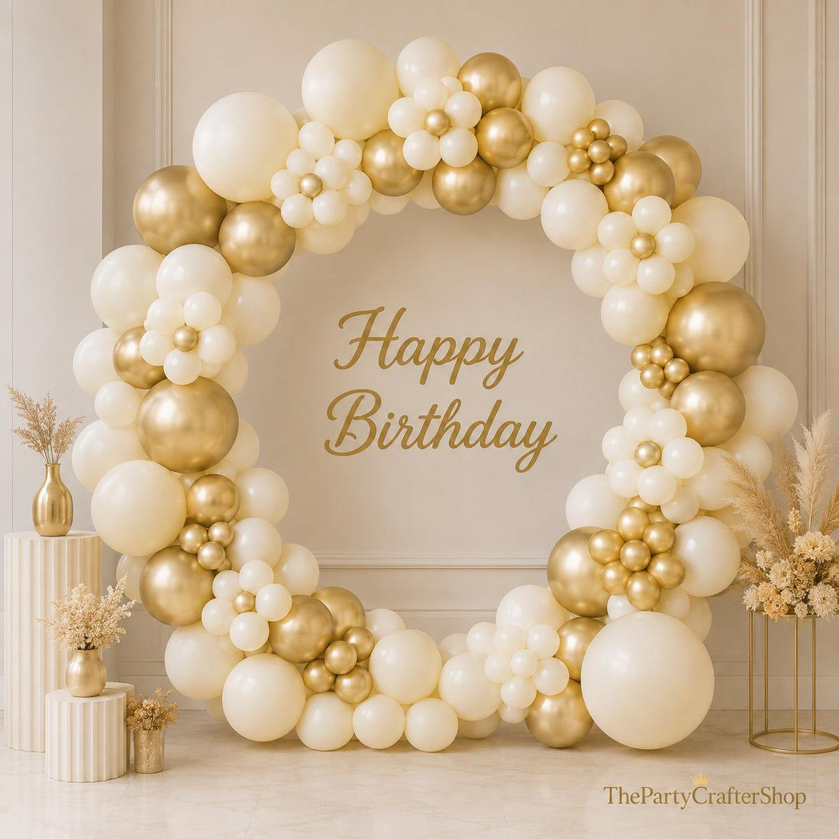 White and Gold Balloon Arch Kit, 91 Piece Party Decoration Set for Event