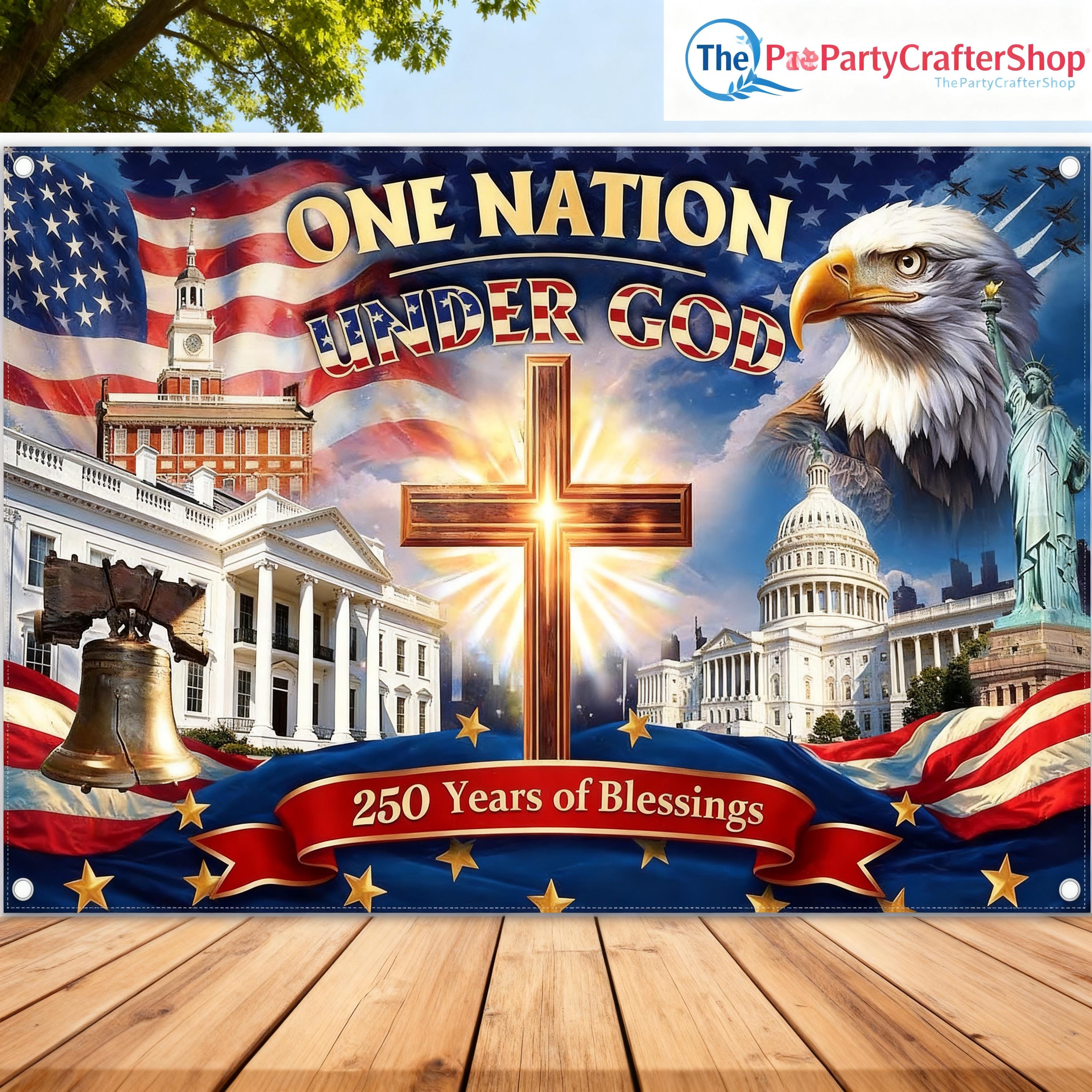 America 250th Anniversary Backdrop | Patriotic Flag Photo Banner (72x43 Inch)