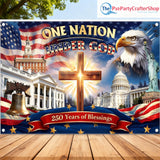 America 250th Anniversary Backdrop | Patriotic Flag Photo Banner (72x43 Inch)