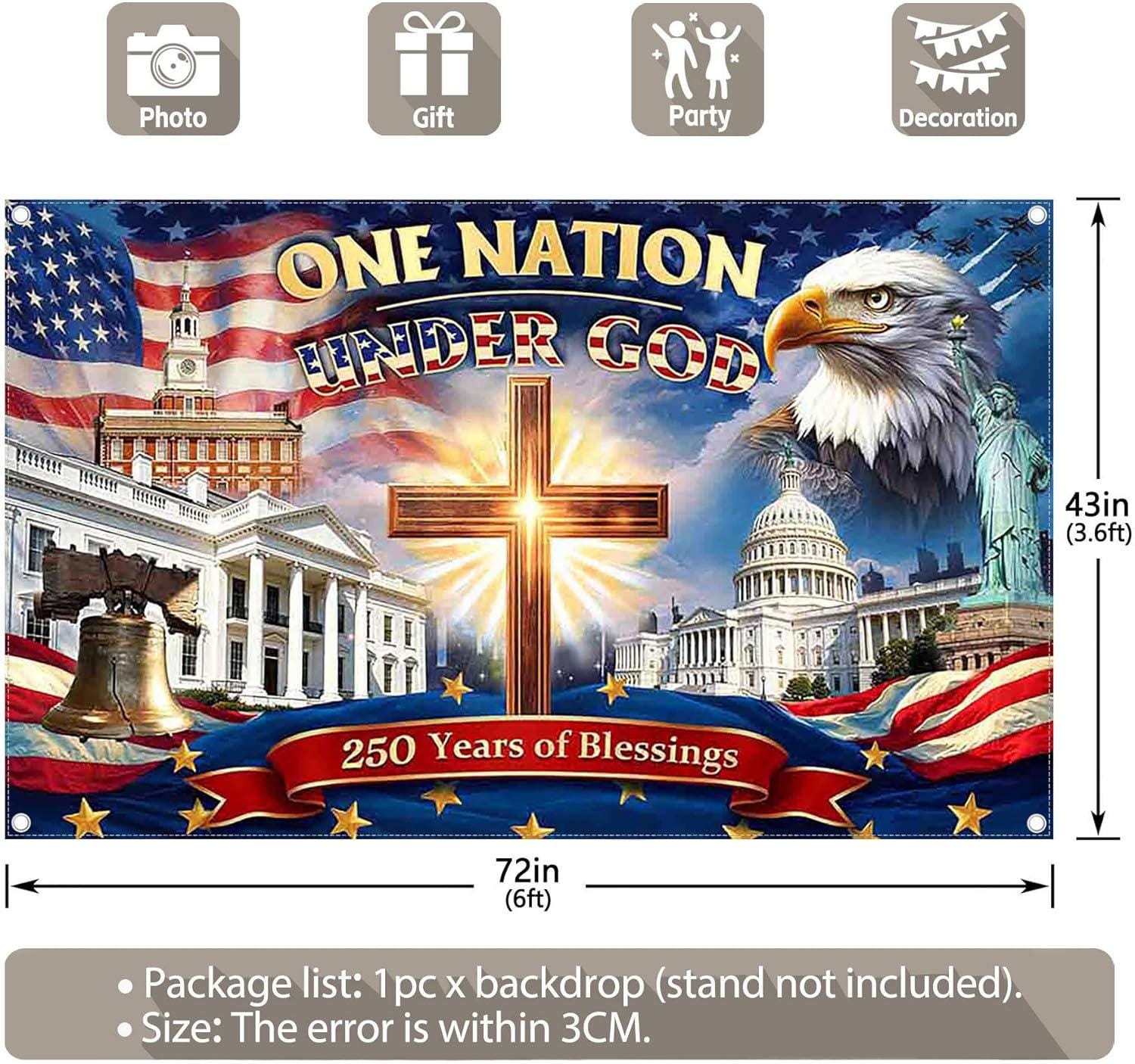 America 250th Anniversary Backdrop | Patriotic Flag Photo Banner (72x43 Inch)
