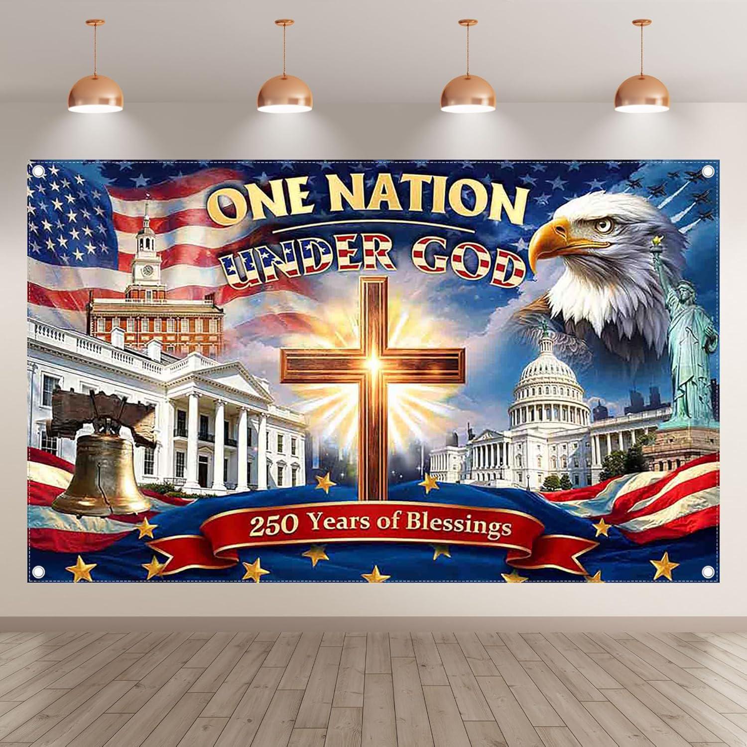 America 250th Anniversary Backdrop | Patriotic Flag Photo Banner (72x43 Inch)