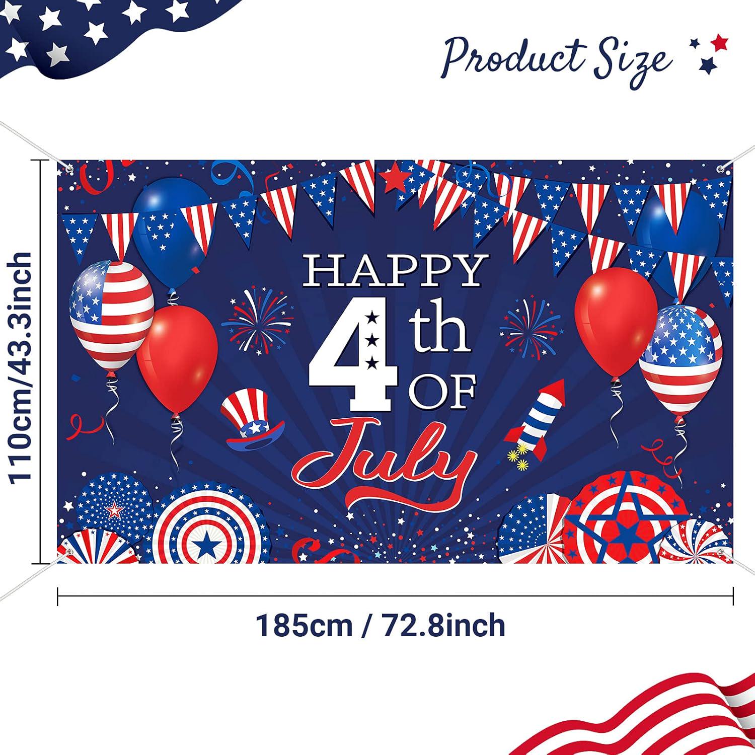 Patriotic 4th of July Backdrop | American Flag Stars Stripes Photo Banner, Independence Day Decor