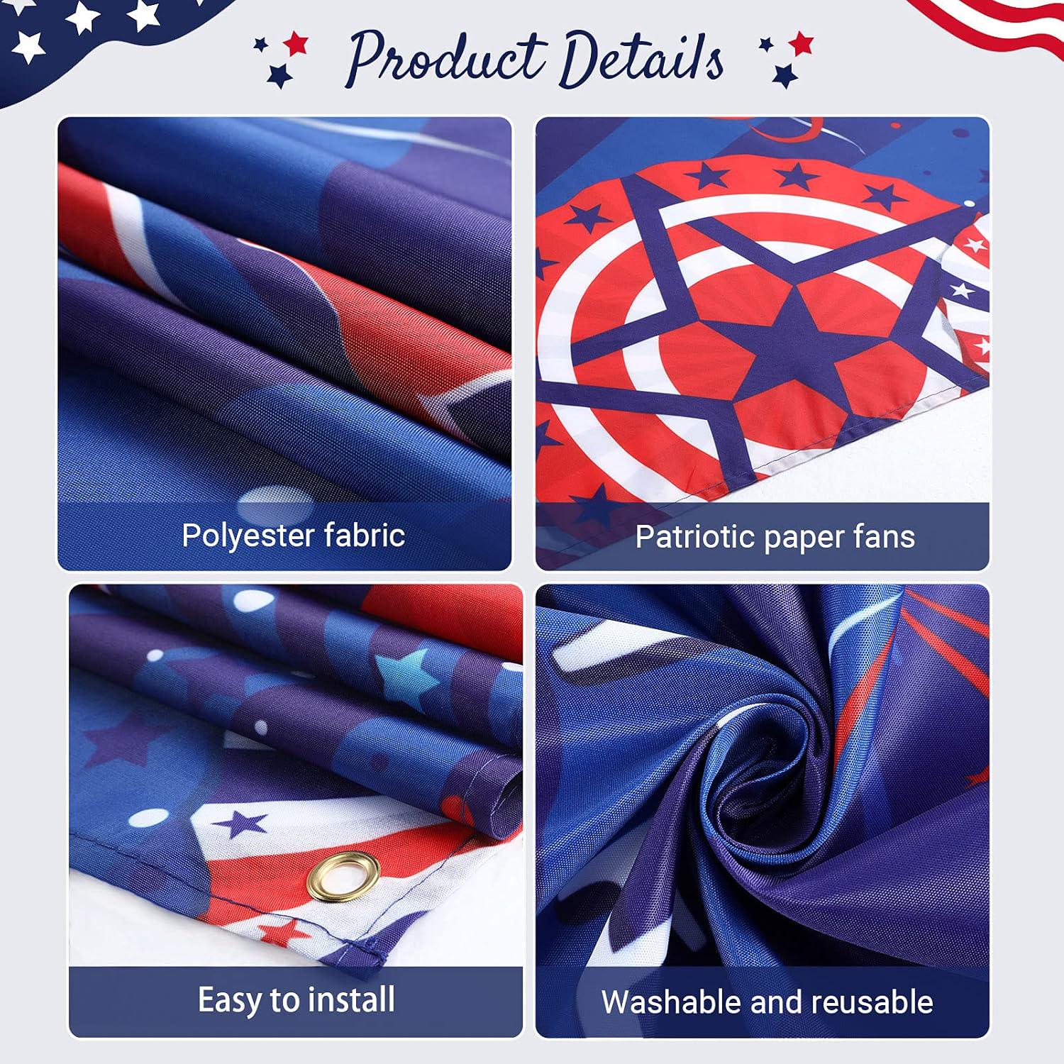 Patriotic 4th of July Backdrop | American Flag Stars Stripes Photo Banner, Independence Day Decor