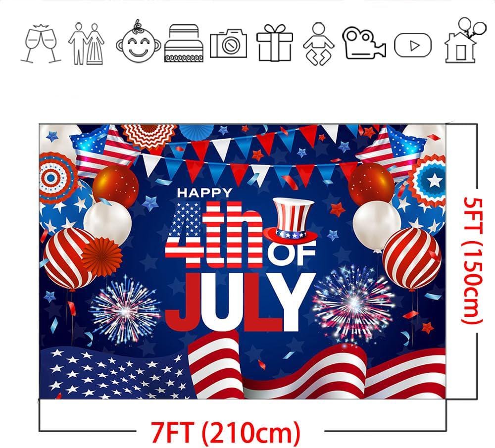 Patriotic 4th of July Backdrop | American Flag Independence Day Photo Banner (7x5 Ft)