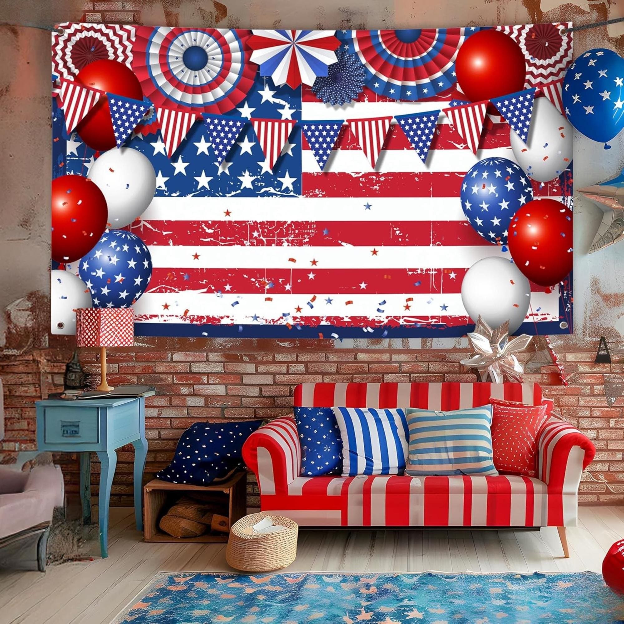 USA Flag Backdrop 72x44 Inch | Patriotic American Banner, 4th of July Decor