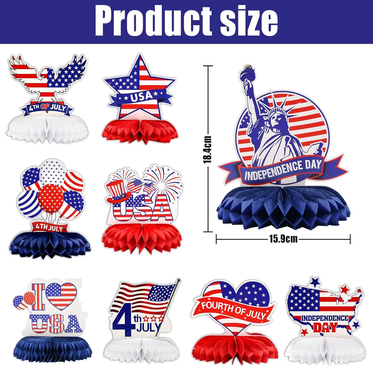 Patriotic Honeycomb Centerpieces | American Flag, USA, Liberty Table Decor (9 Pcs)