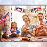 Patriotic Burlap Banner Garland: USA Flag, Red White Blue Stars (4 Pack)