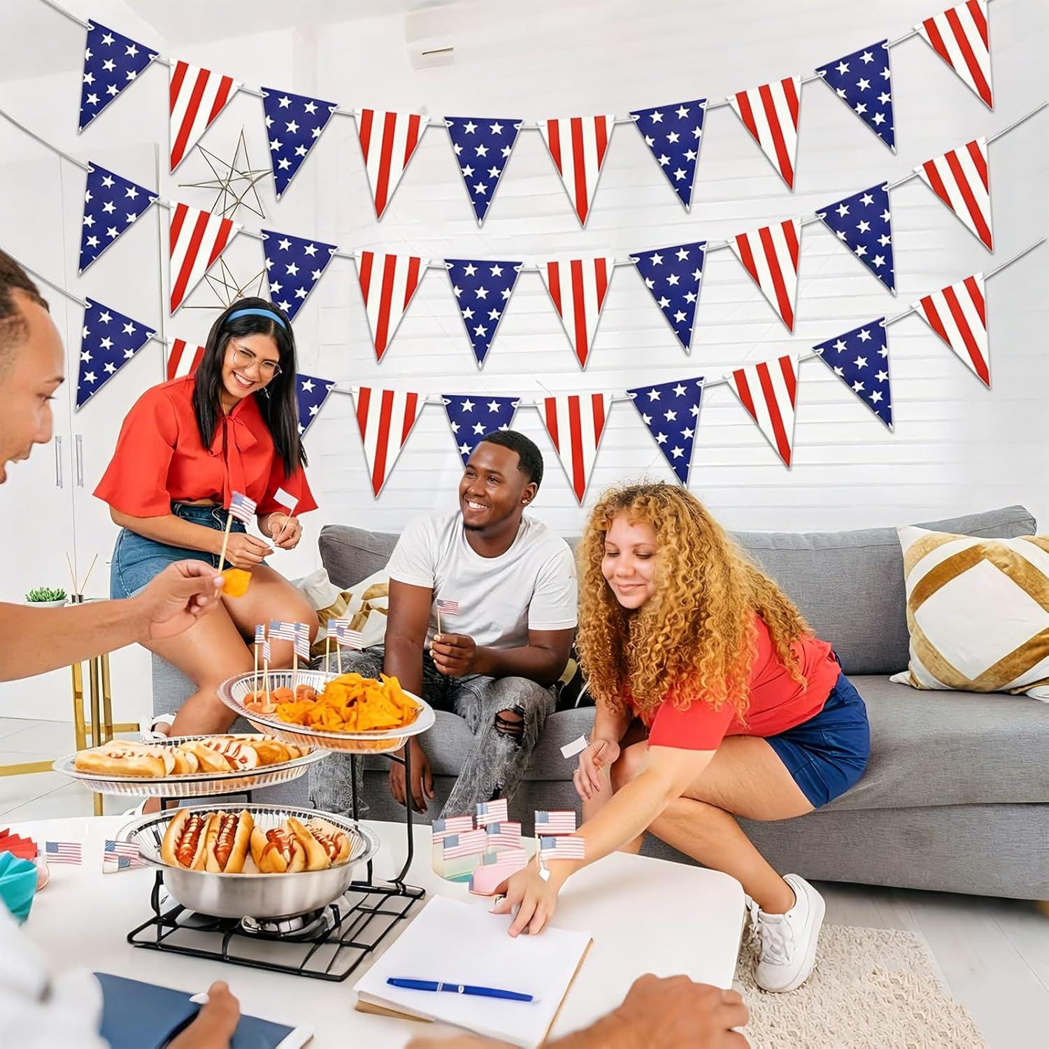American Flag Triangle Bunting Garland: Patriotic USA Stars Stripes Banner Decorations