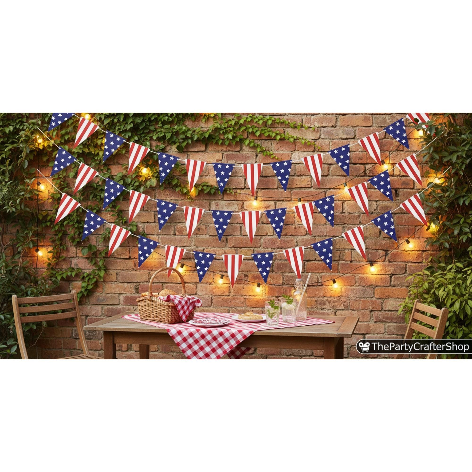 American Flag Triangle Bunting Garland: Patriotic USA Stars Stripes Banner Decorations