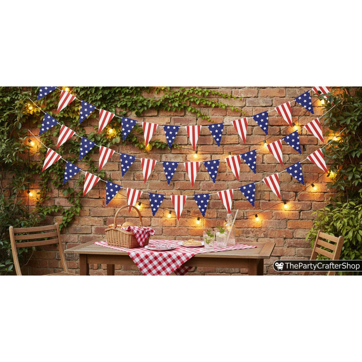 American Flag Triangle Bunting Garland: Patriotic USA Stars Stripes Banner Decorations