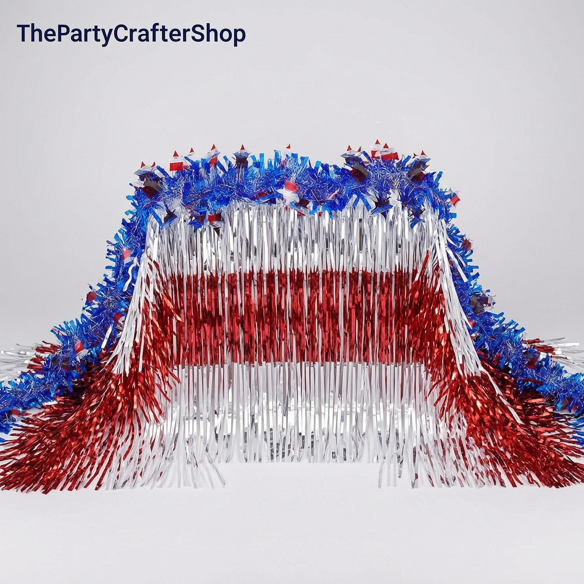 Patriotic Parade Float Decoration Set: Red, White, Blue Fringe Garland (8 Pcs)