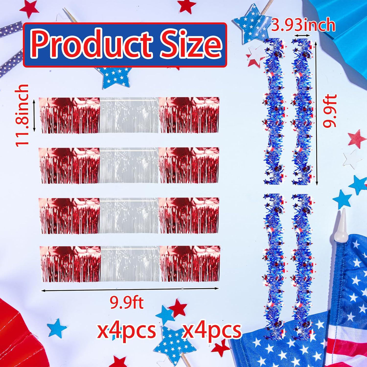 Patriotic Parade Float Decoration Set: Red, White, Blue Fringe Garland (8 Pcs)