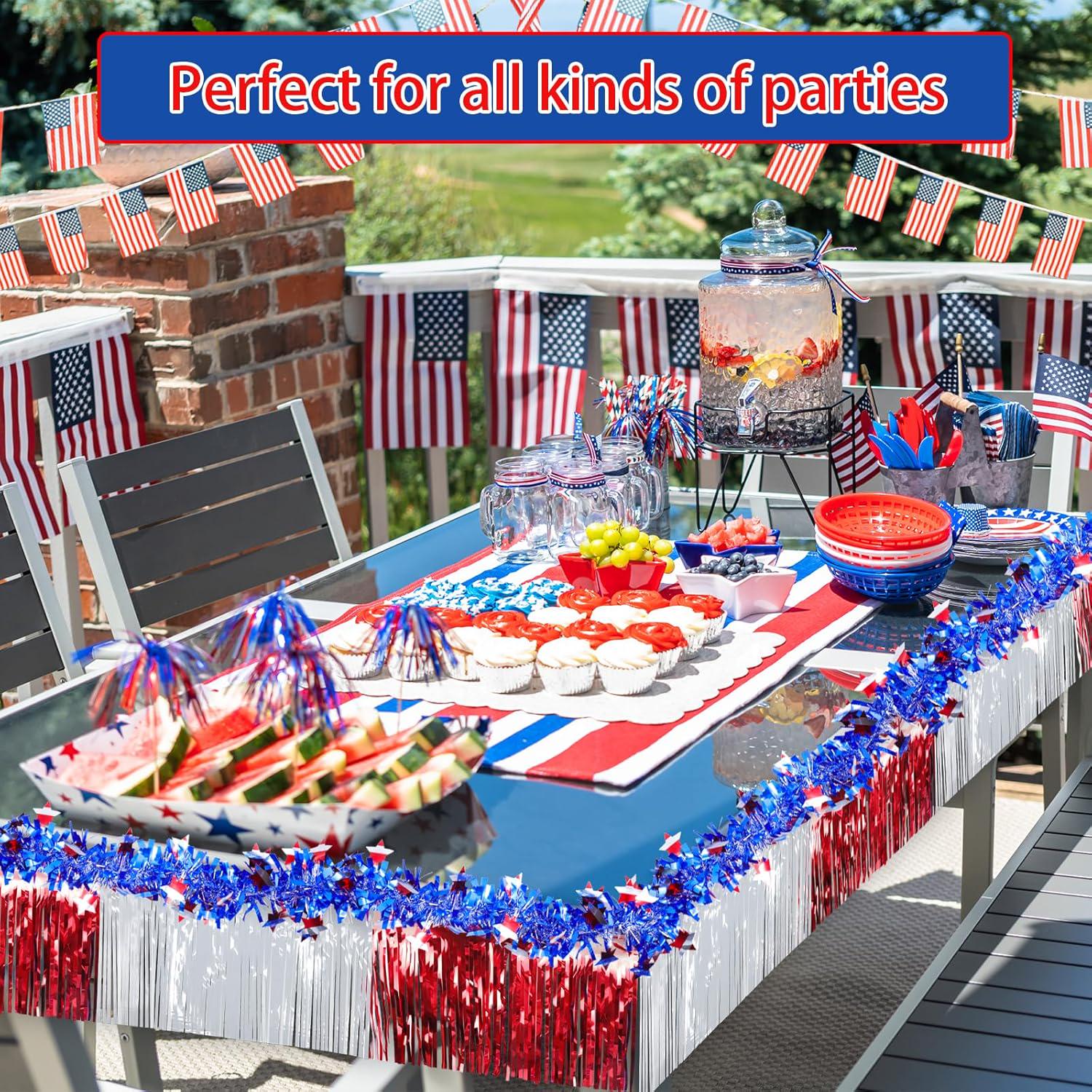 Patriotic Parade Float Decoration Set: Red, White, Blue Fringe Garland (8 Pcs)