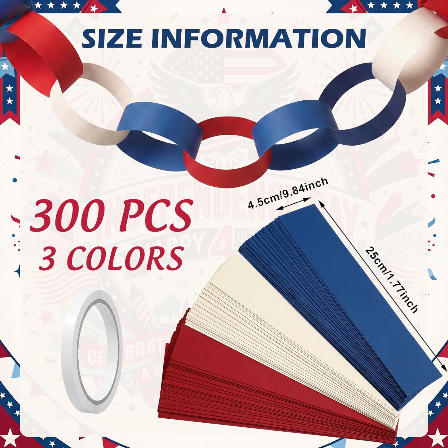 Patriotic Paper Chain Garland: Red White Blue 4th of July Party Decoration (46FT)
