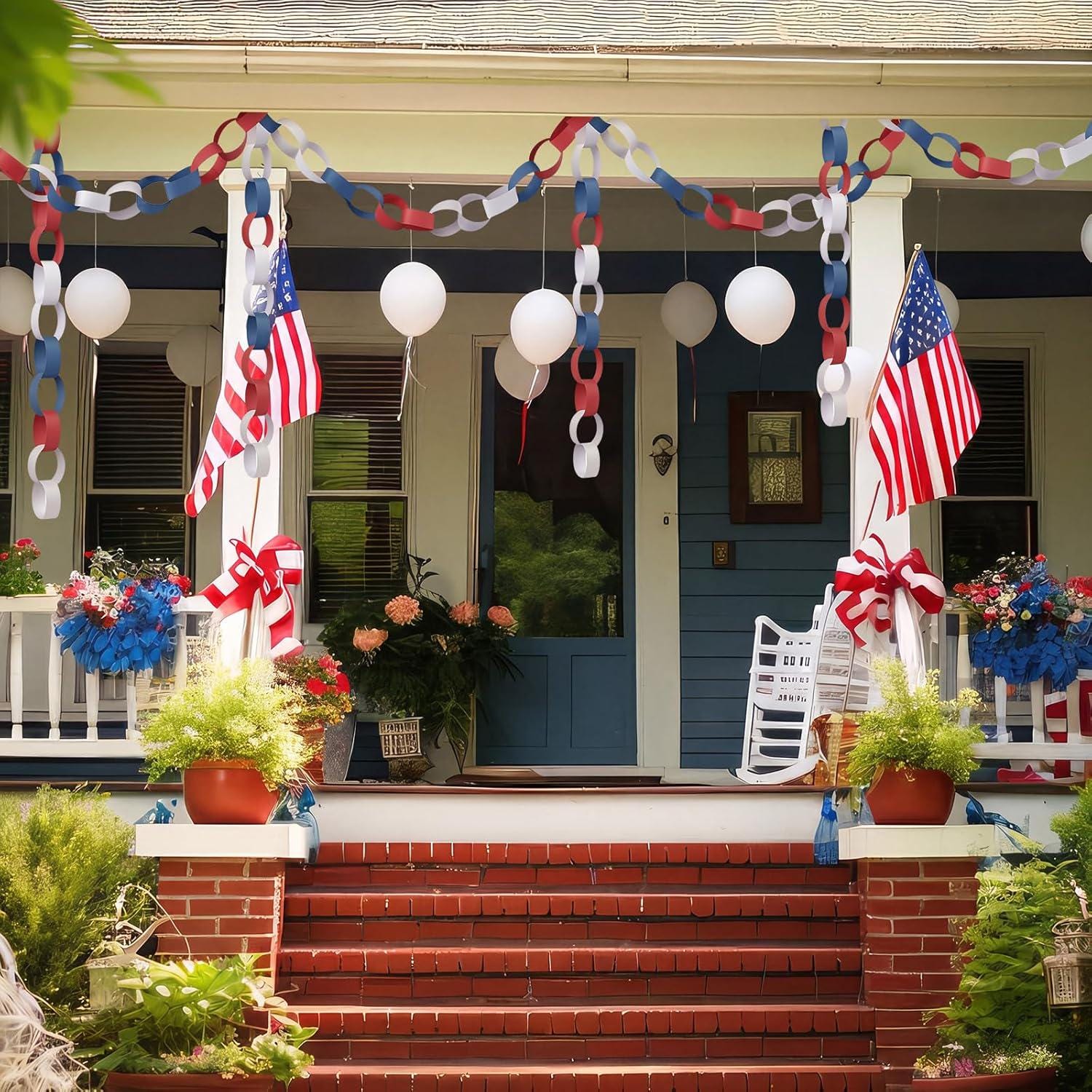Patriotic Paper Chain Garland: Red White Blue 4th of July Party Decoration (46FT)