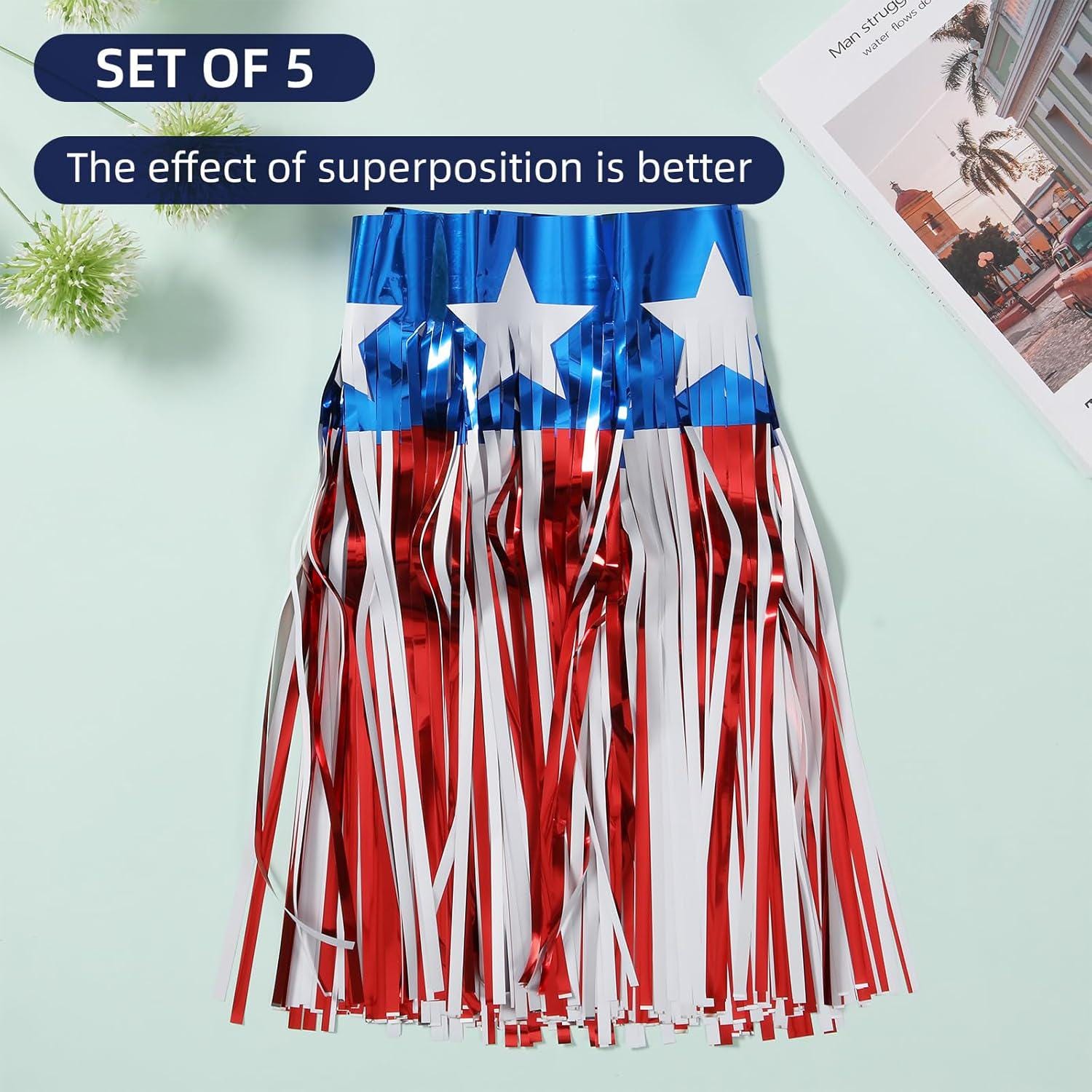5 Pack Patriotic Foil Fringe Garland Red White Blue Star Banner 4th of July