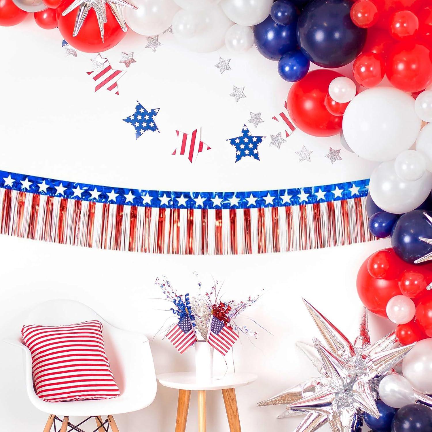 5 Pack Patriotic Foil Fringe Garland Red White Blue Star Banner 4th of July