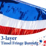 Patriotic Foil Fringe Garland: Red, White, Blue Tinsel Streamers for 4th July Decorations
