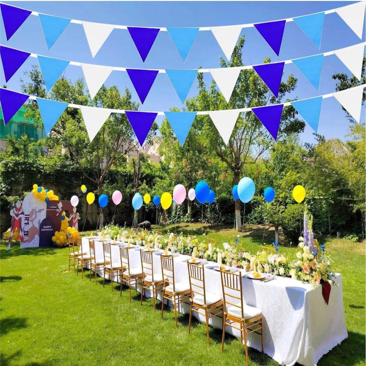 2 Pack Blue White Pennant Banner Flags 60FT Triangle Bunting Garland Party Decorations