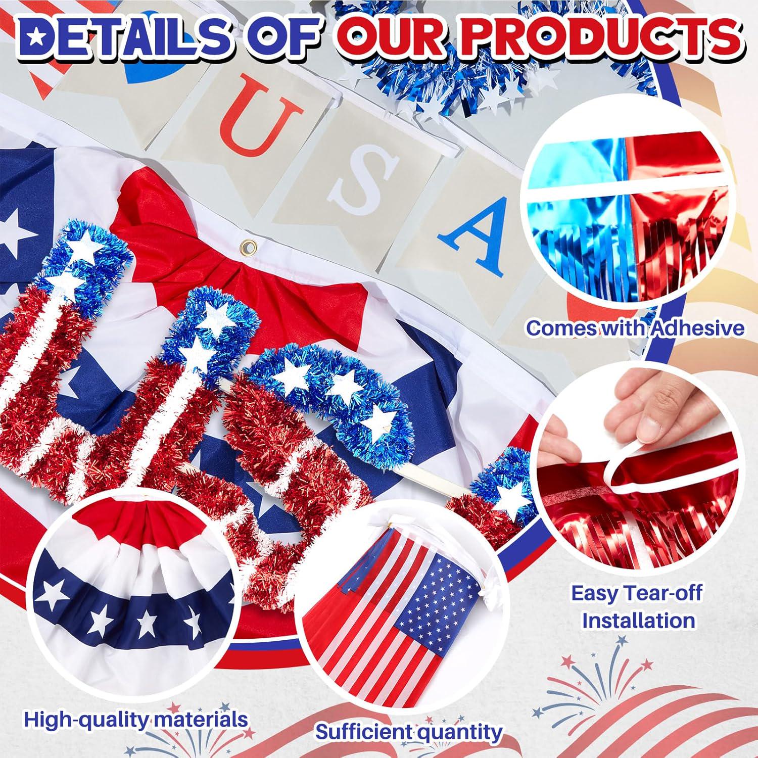 128PCS Patriotic Parade Float Decoration Kit 250th Anniversary USA Garland Banner Set