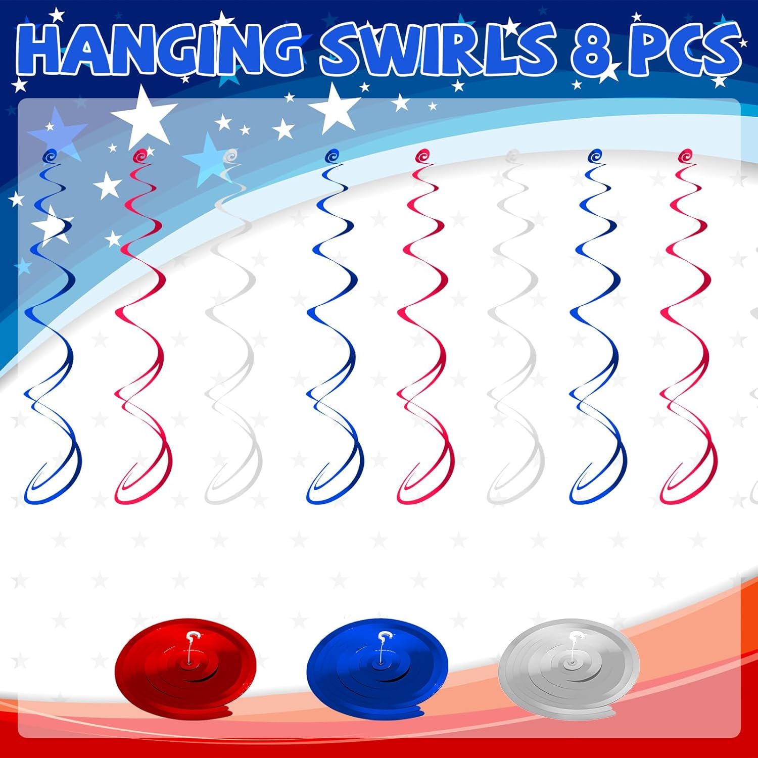 48PCS Patriotic Hanging Swirl Decorations Red White Blue 4th of July Party Supplies
