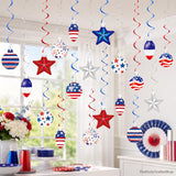 48PCS Patriotic Hanging Swirl Decorations Red White Blue 4th of July Party Supplies