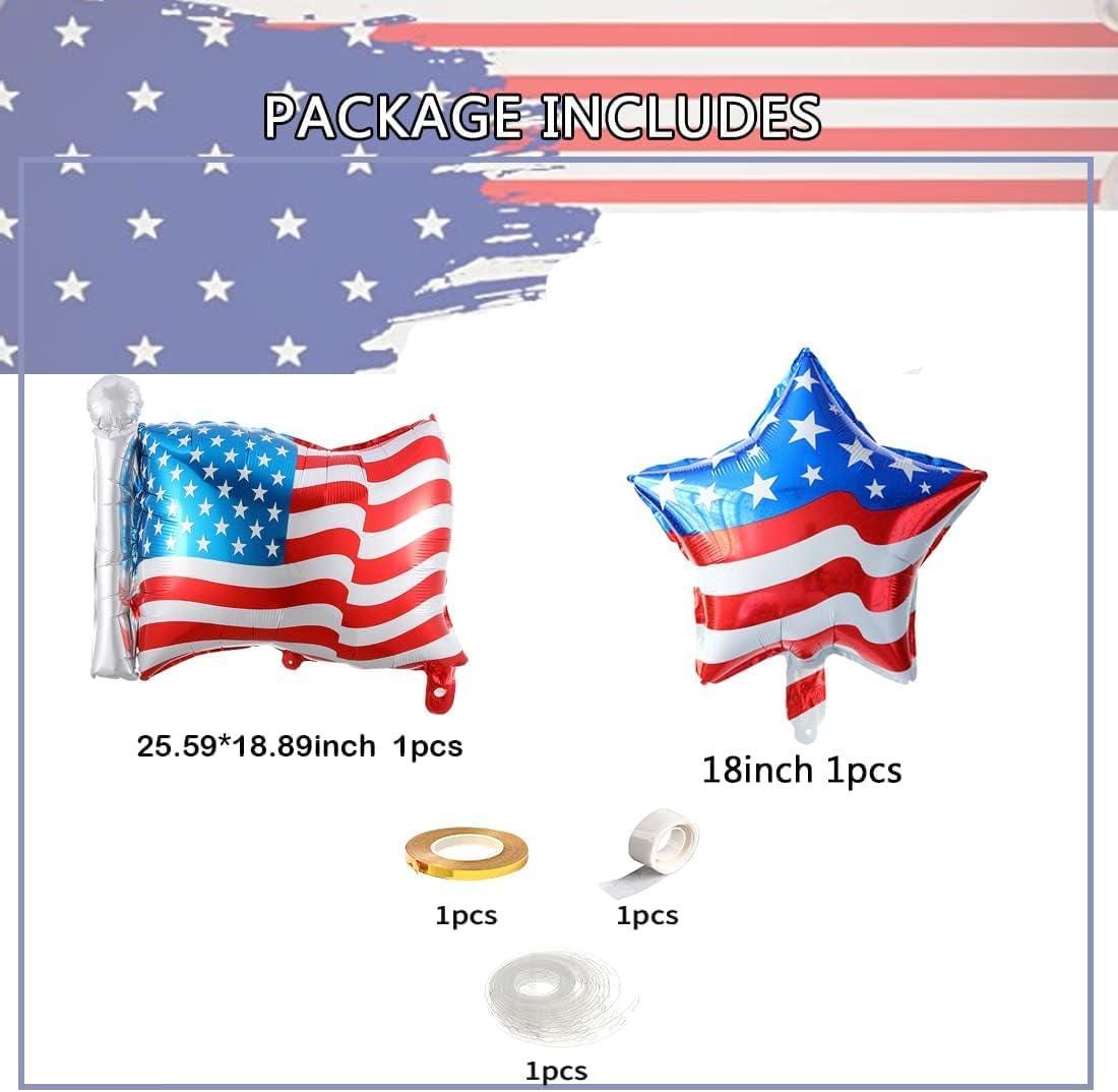 Patriotic Balloon Garland Kit: Red, White, Blue, Flag, Star Balloons (4th of July)
