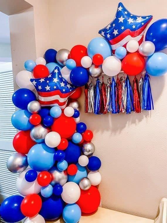 Patriotic Balloon Garland Kit: Red, White, Blue, Flag, Star Balloons (4th of July)