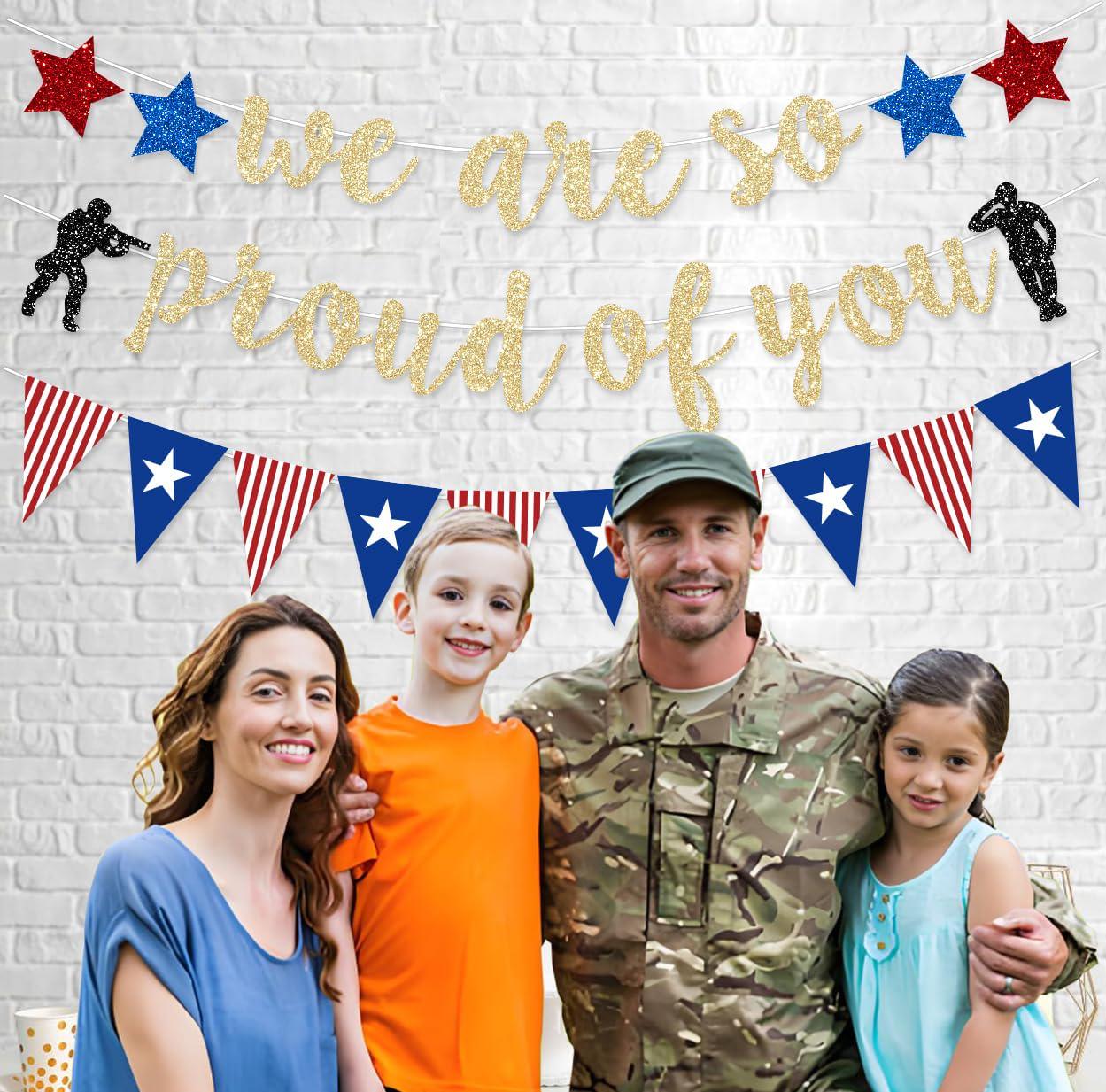 Military Going Away Party Banner We Are So Proud of You Patriotic Soldier Decorations
