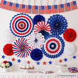 26PCS Patriotic Party Decoration Set USA Flag Banner Paper Fans Pom Poms Hanging Swirls