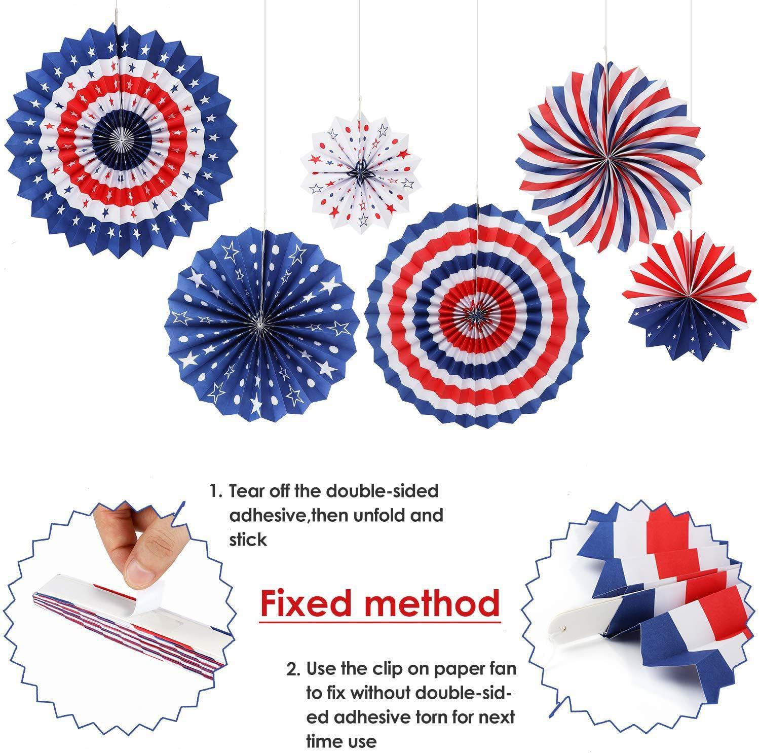 100PCS Patriotic Party Decoration Kit Red White Blue Balloons Fans Banner & Tinsel Set