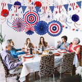 27PCS Patriotic Party Decoration Set USA Flag Banner Paper Fans Flower Balls & Swirls
