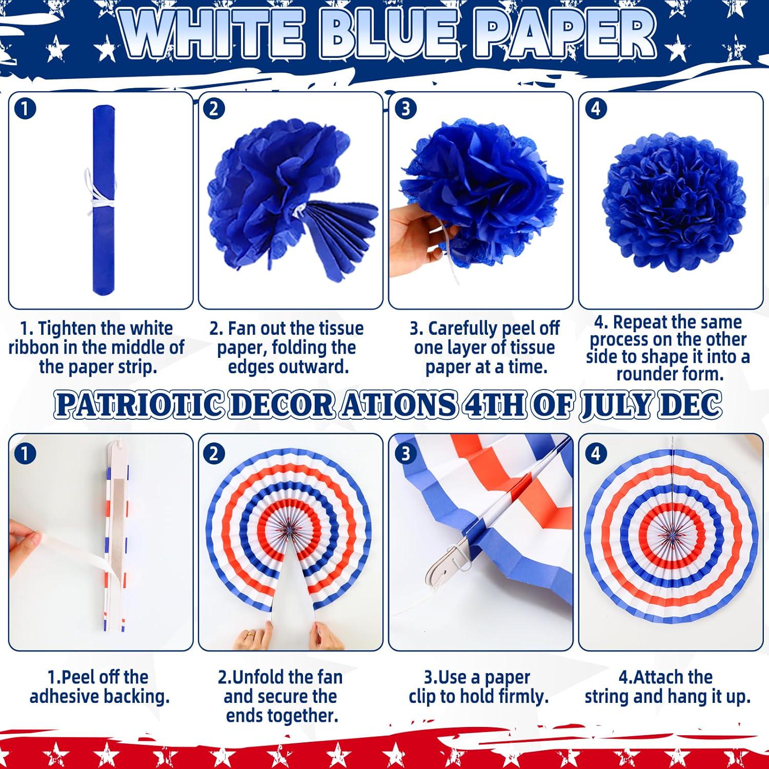 30PCS 250th Anniversary Patriotic Party Decoration Kit USA Banner Fans Pompoms & Fringe Curtain