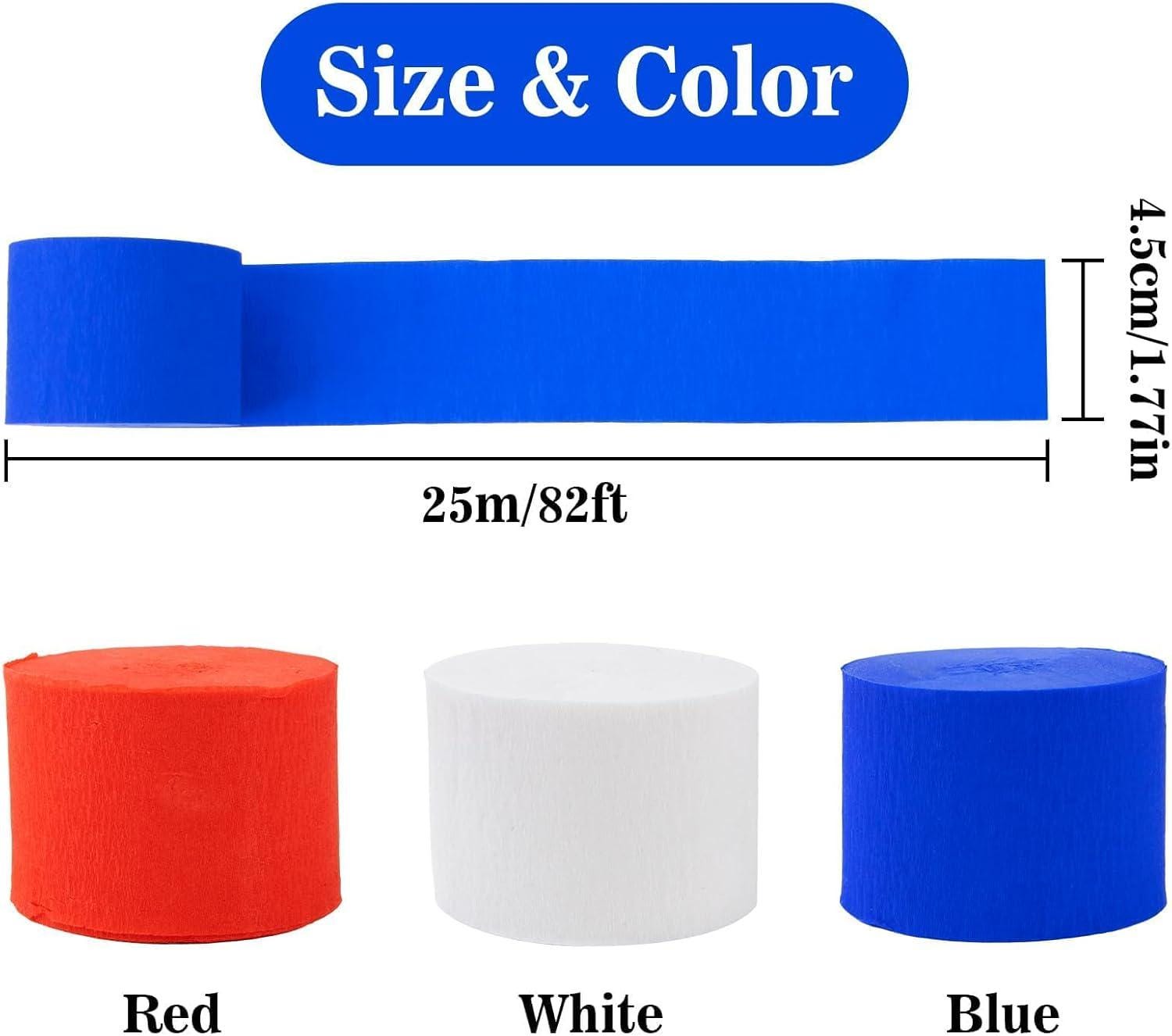 6 Rolls Patriotic Crepe Paper Streamers 492FT Red White Blue Party Decorations