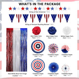 Patriotic Party Decoration Kit USA Flag Banner Paper Fans Star Streamers & Fringe Curtain