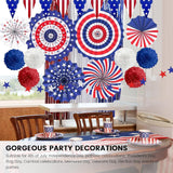 Patriotic Party Decoration Kit USA Flag Banner Paper Fans Star Streamers & Fringe Curtain