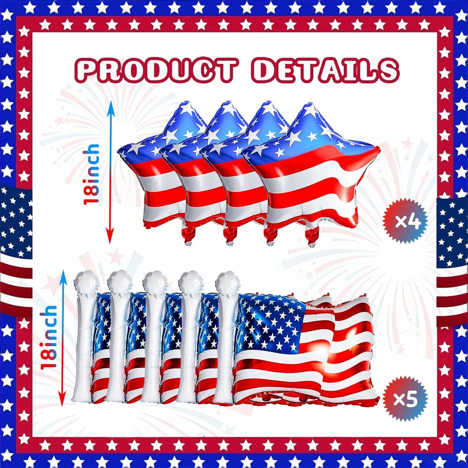 Patriotic Balloons: American Flag Stars, Red White Blue 4th of July Decor