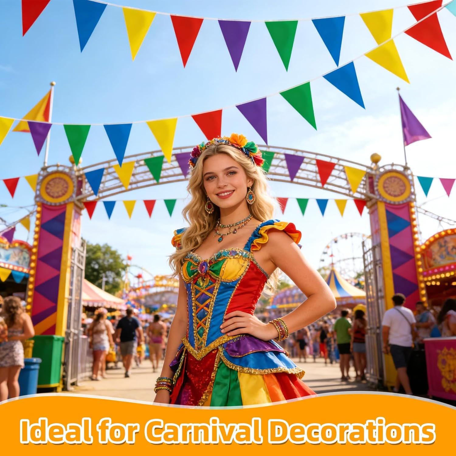 98FT Colorful Pennant Banner Flags Double Sided Triangle Bunting Party Decorations