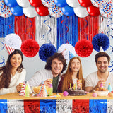 47PCS Patriotic Party Decoration Kit Banner Pom Poms Balloons Table Skirt & Streamers