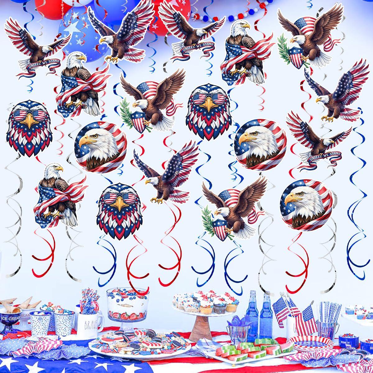 48PCS 4th of July Hanging Swirl Decorations Patriotic Ceiling Streamers Party Decor