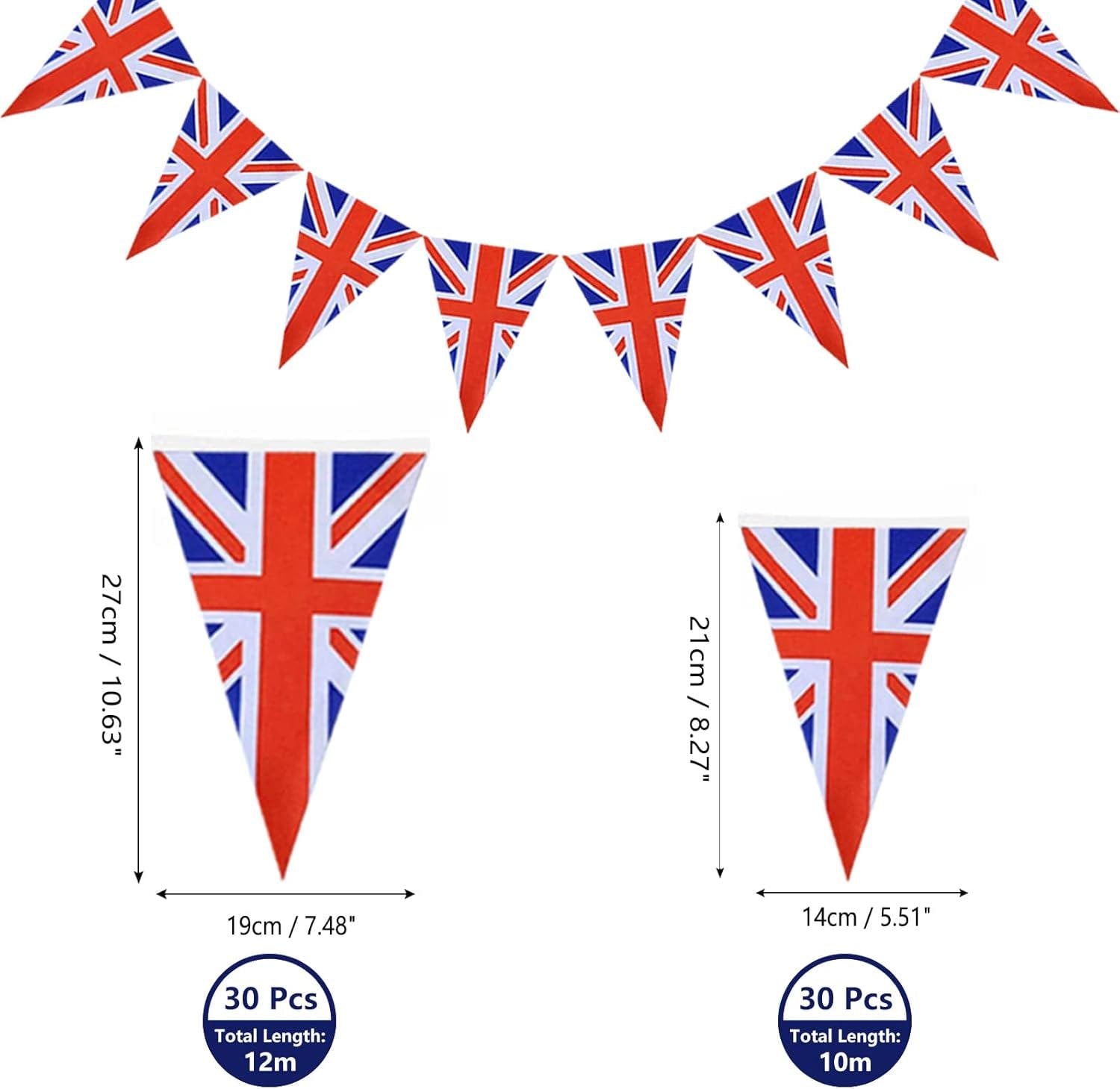60PCS Union Jack Pennant Banner Flags Double Sided UK Bunting for Soccer Parties & Events