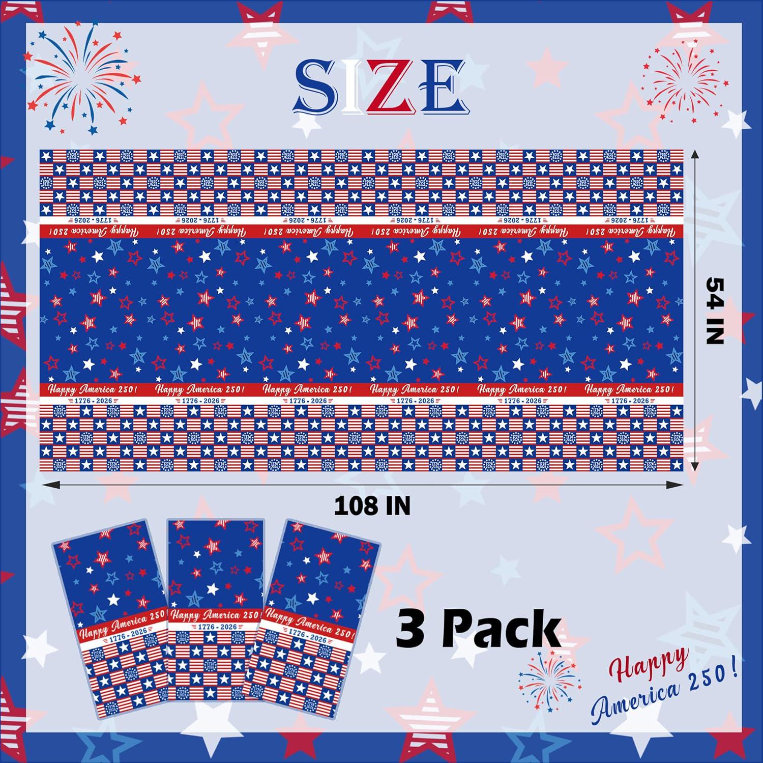 3 Pack America 250th Anniversary Tablecloths Patriotic 4th of July Party Table Covers