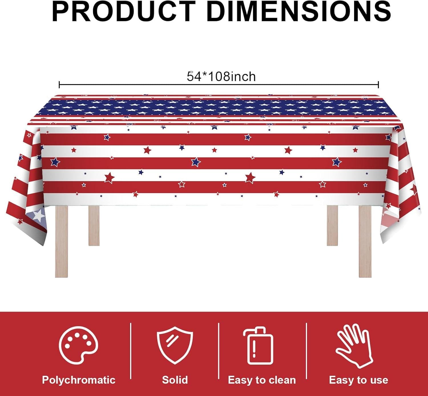 8 Pack American Flag Tablecloths 54 x 108 Inch Disposable Patriotic Party Table Covers