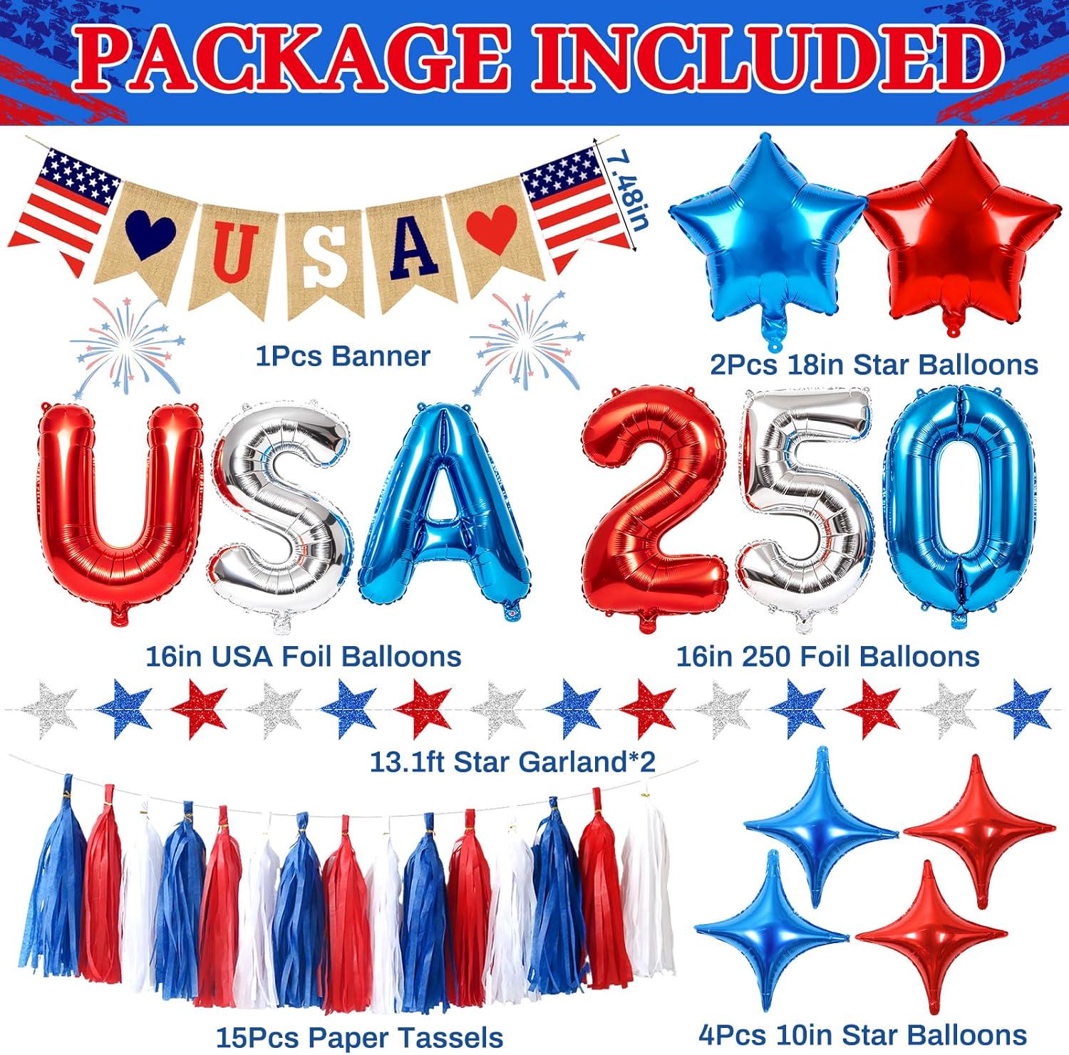 Patriotic Star Banner Garland Red White Blue 4th of July Party Decorations