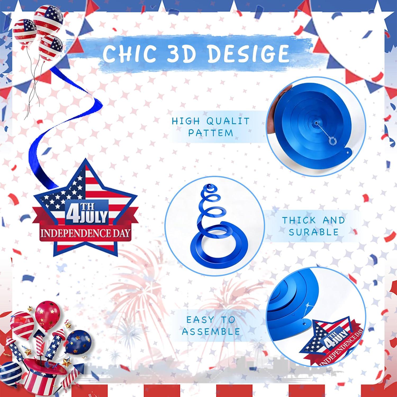 24PCS Patriotic Hanging Swirl Decorations USA Independence Day Ceiling Streamers Party Decor
