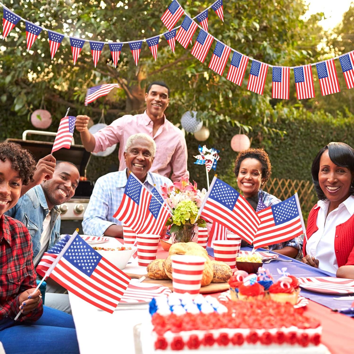 American Flag Banner & 20 USA Stick Flags Patriotic 4th of July Party Decorations