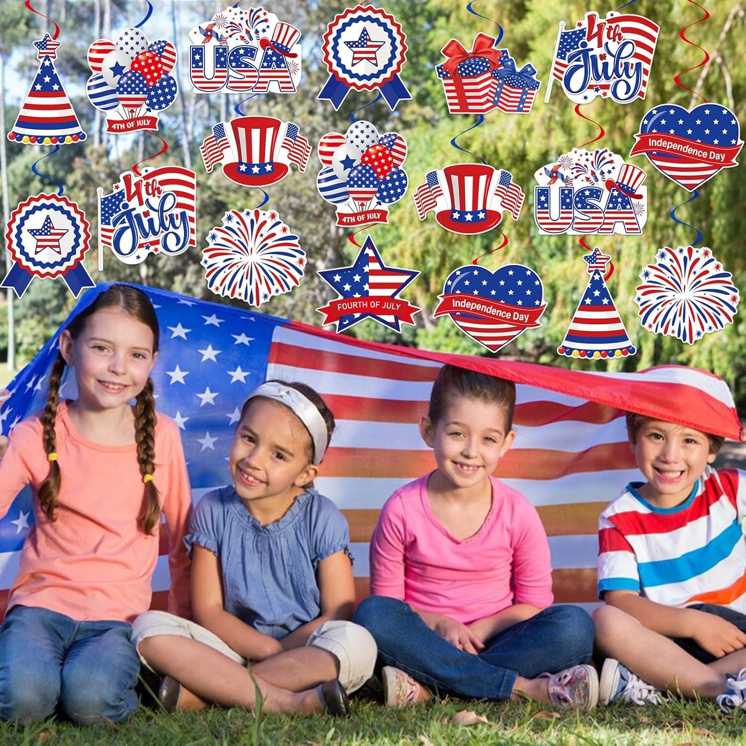 40PCS Patriotic Hanging Swirl Decorations Double Sided 4th of July Ceiling Streamers