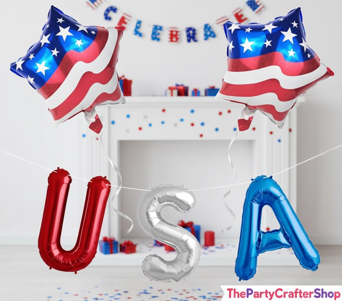 Patriotic USA Balloon Decoration Set American Flag & Star Balloons 4th of July Party Decor