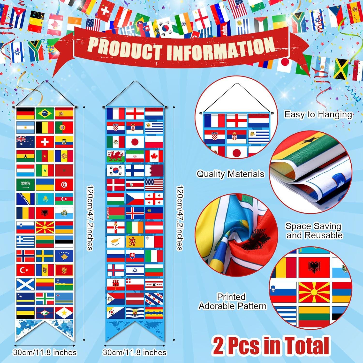 11PCS International World Flags Party Decorations Paper Fans Porch Banner Multicultural Event Decor